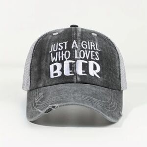 Trendy Baseball Cap Girl Who Loves Beer Washed Distressed Trucker Ball Game New